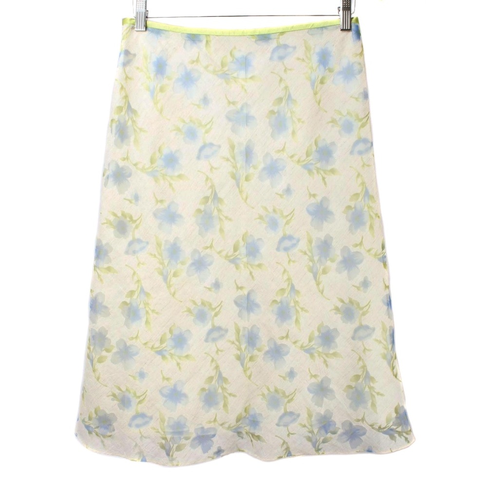 FABIO CALIANDRO Beige & Green Floral Pattern A-Line Skirt Women's Size 8 - Picture 2 of 4